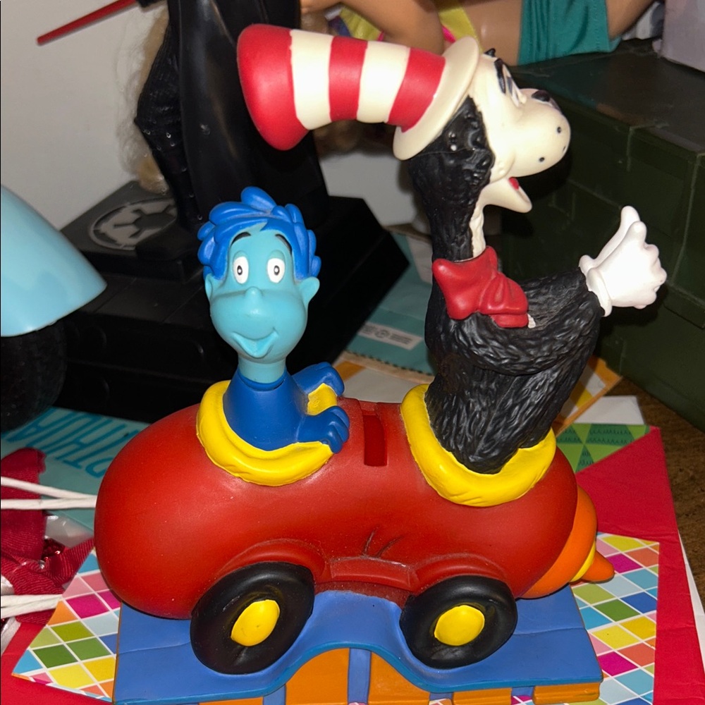 Vintage 1997 Bank Dr. Seuss Red and Blue Cat in the Hat Toy Car